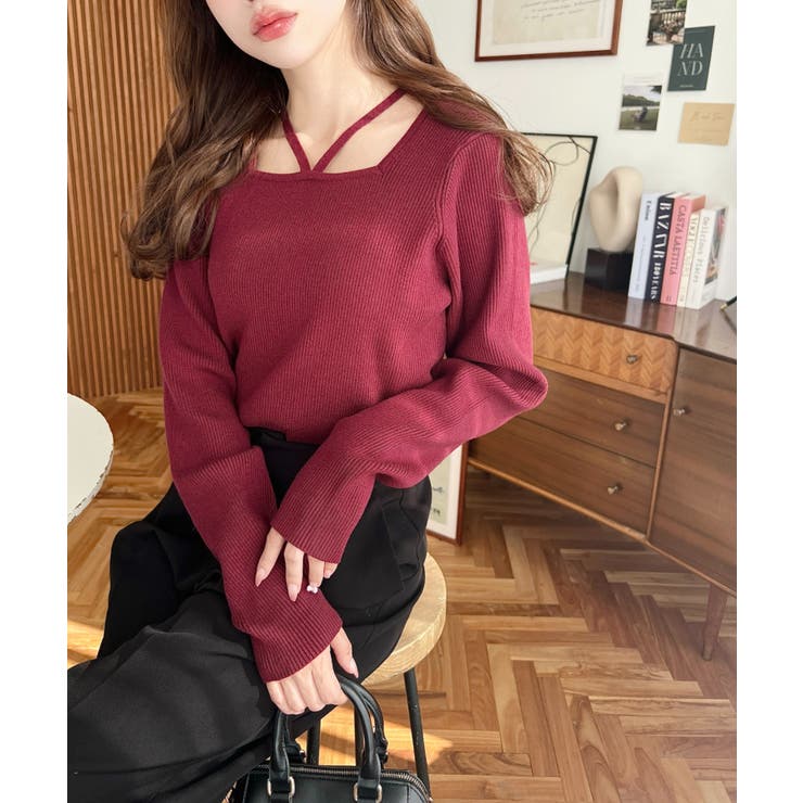 ホルターネックリブニットプルオーバー12G | moment+ | 詳細画像77 