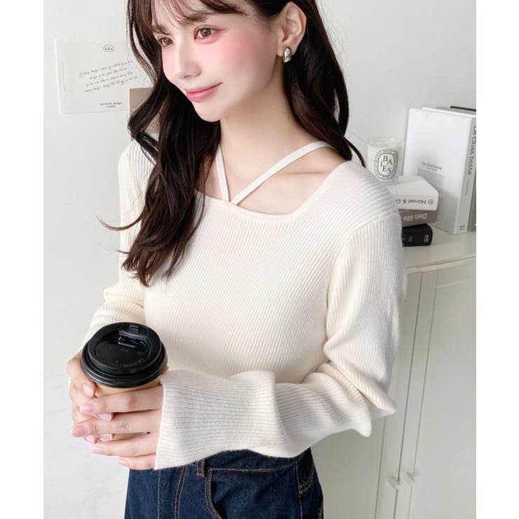 ホルターネックリブニットプルオーバー12G | moment+ | 詳細画像8 