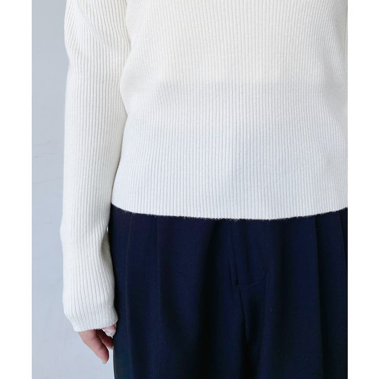 ショルダースリットアシンメトリーネックリブニットプルオーバー12G | moment+ | 詳細画像16 