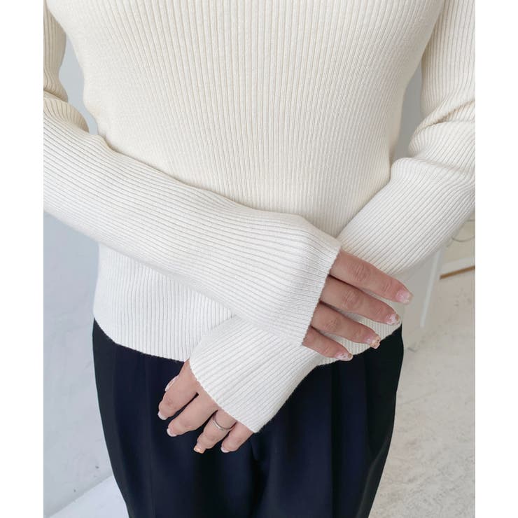 ショルダースリットアシンメトリーネックリブニットプルオーバー12G | moment+ | 詳細画像18 