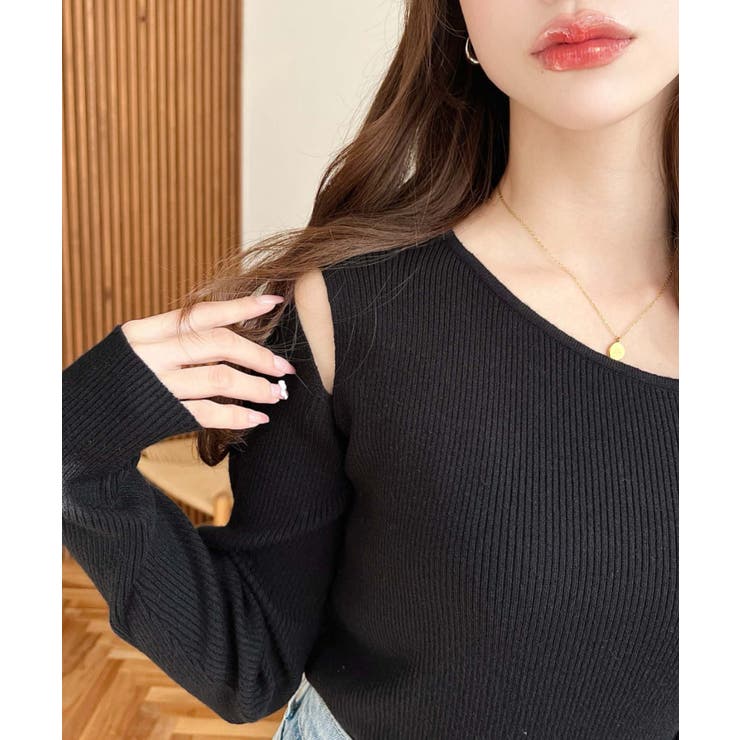 ショルダースリットアシンメトリーネックリブニットプルオーバー12G | moment+ | 詳細画像23 