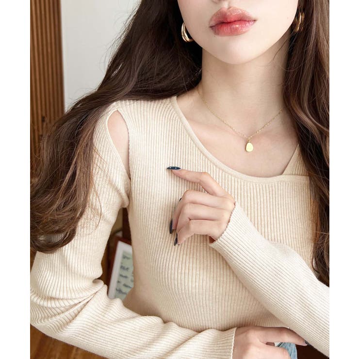 ショルダースリットアシンメトリーネックリブニットプルオーバー12G | moment+ | 詳細画像58 