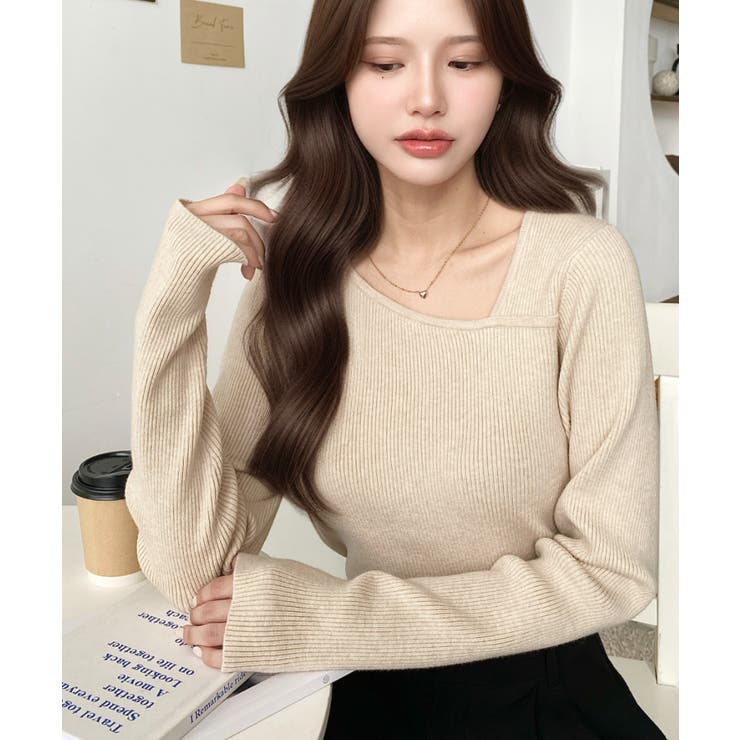 ショルダースリットアシンメトリーネックリブニットプルオーバー12G | moment+ | 詳細画像62 