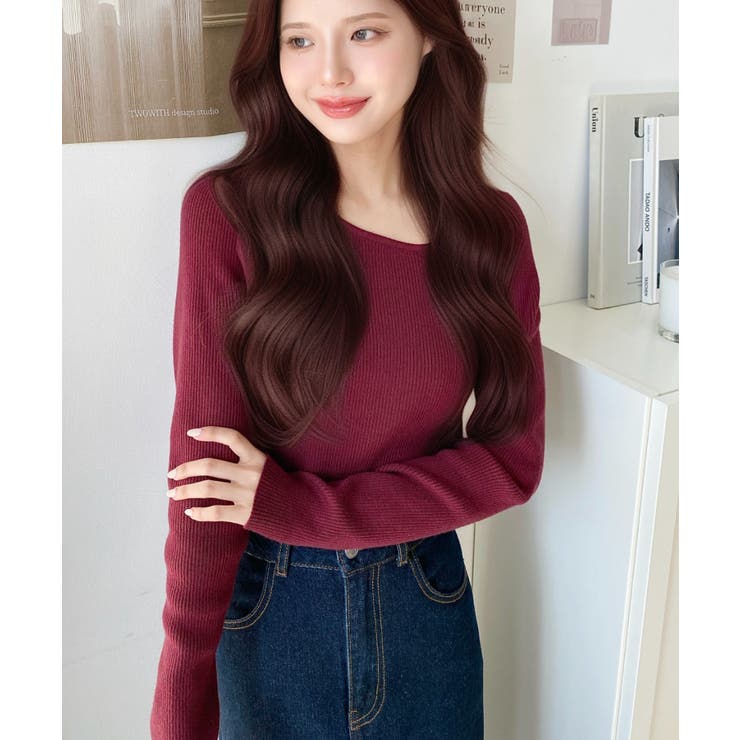 ショルダースリットアシンメトリーネックリブニットプルオーバー12G | moment+ | 詳細画像66 