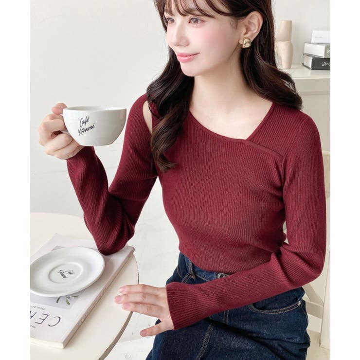 ショルダースリットアシンメトリーネックリブニットプルオーバー12G | moment+ | 詳細画像75 