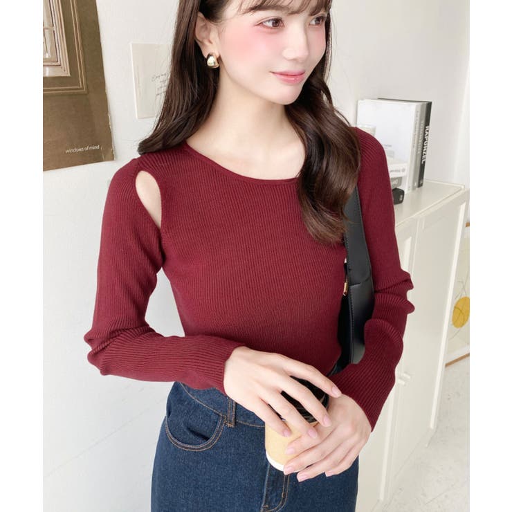 ショルダースリットアシンメトリーネックリブニットプルオーバー12G | moment+ | 詳細画像77 