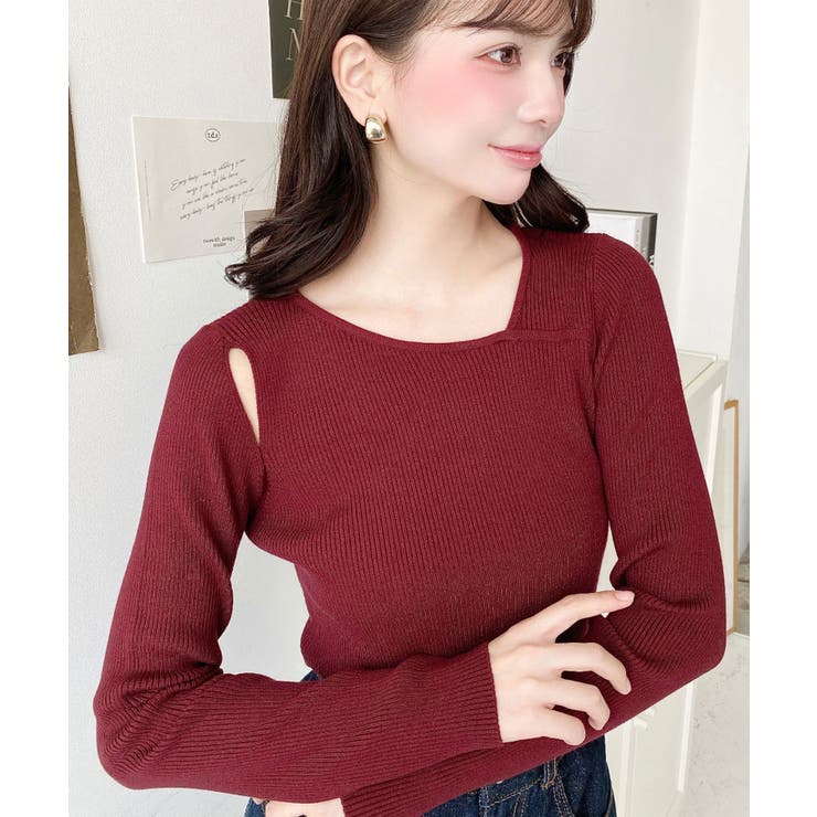 ショルダースリットアシンメトリーネックリブニットプルオーバー12G | moment+ | 詳細画像78 