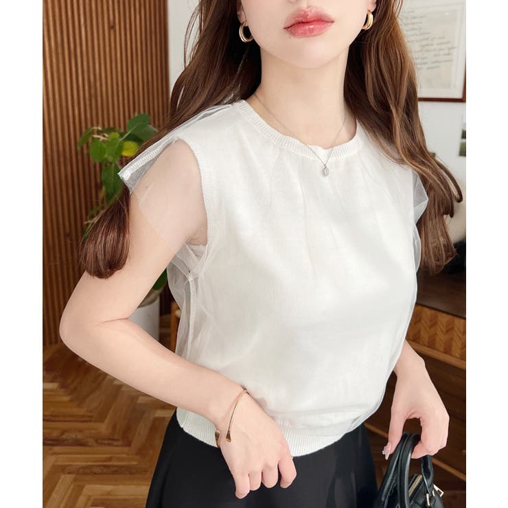 チュールレイヤードフレンチスリーブニットプルオーバー | moment+ | 詳細画像1 