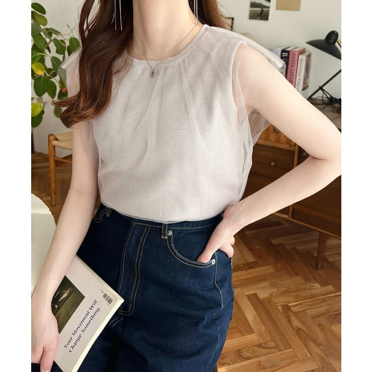 チュールレイヤードフレンチスリーブニットプルオーバー | moment+ | 詳細画像10 