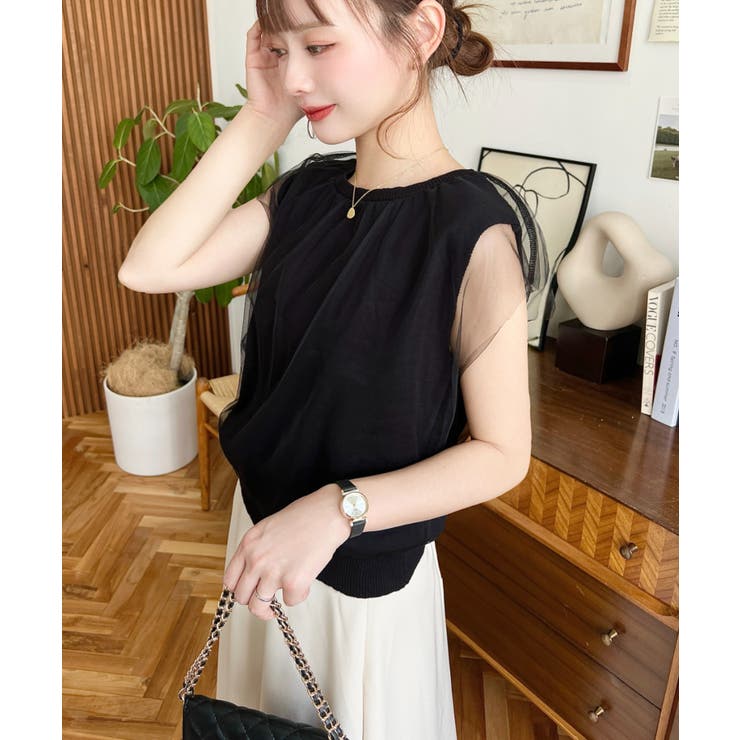 チュールレイヤードフレンチスリーブニットプルオーバー | moment+ | 詳細画像13 