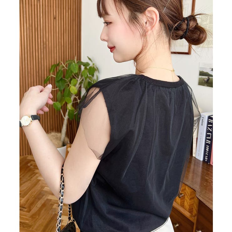 チュールレイヤードフレンチスリーブニットプルオーバー | moment+ | 詳細画像14 