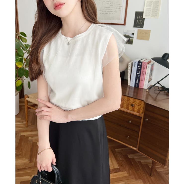 チュールレイヤードフレンチスリーブニットプルオーバー | moment+ | 詳細画像2 