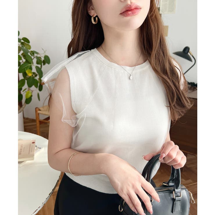 チュールレイヤードフレンチスリーブニットプルオーバー | moment+ | 詳細画像4 