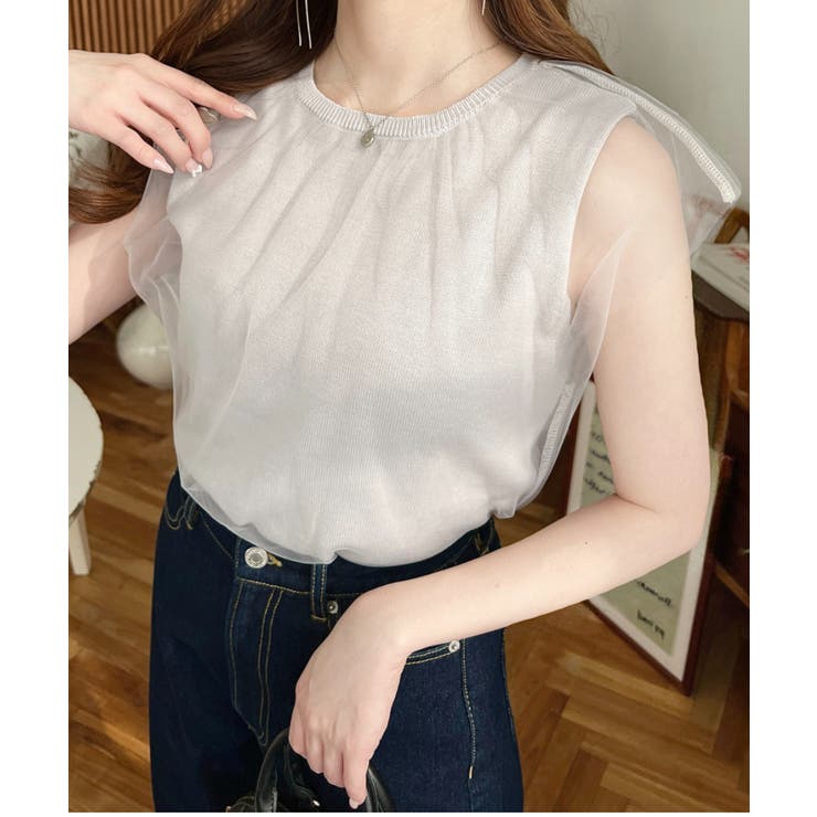 チュールレイヤードフレンチスリーブニットプルオーバー | moment+ | 詳細画像9 