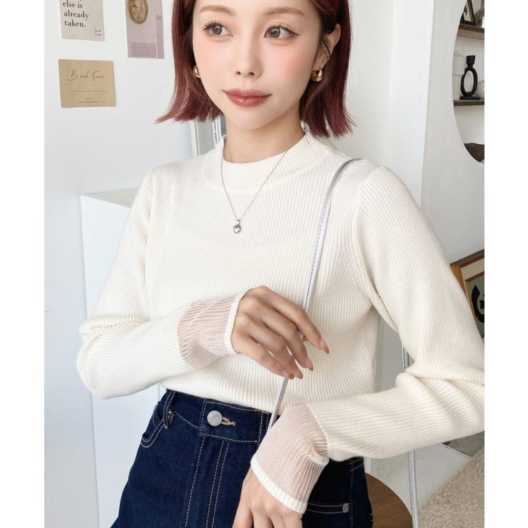 クルーネック袖シアーリブニットプルオーバー12G | moment+ | 詳細画像10 