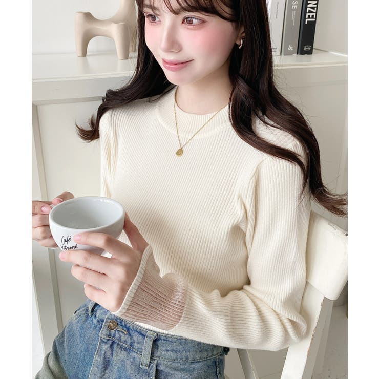 クルーネック袖シアーリブニットプルオーバー12G | moment+ | 詳細画像16 