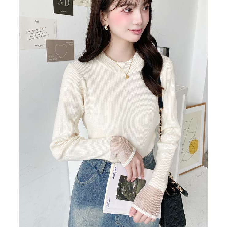 クルーネック袖シアーリブニットプルオーバー12G | moment+ | 詳細画像17 