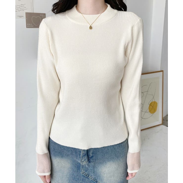 クルーネック袖シアーリブニットプルオーバー12G | moment+ | 詳細画像19 