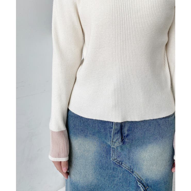 クルーネック袖シアーリブニットプルオーバー12G | moment+ | 詳細画像21 