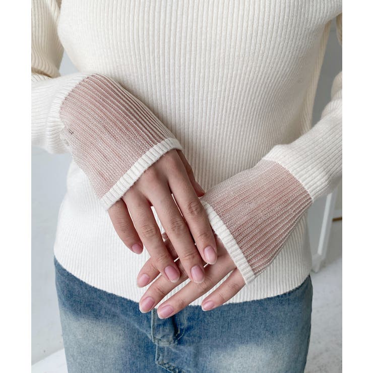 クルーネック袖シアーリブニットプルオーバー12G | moment+ | 詳細画像22 