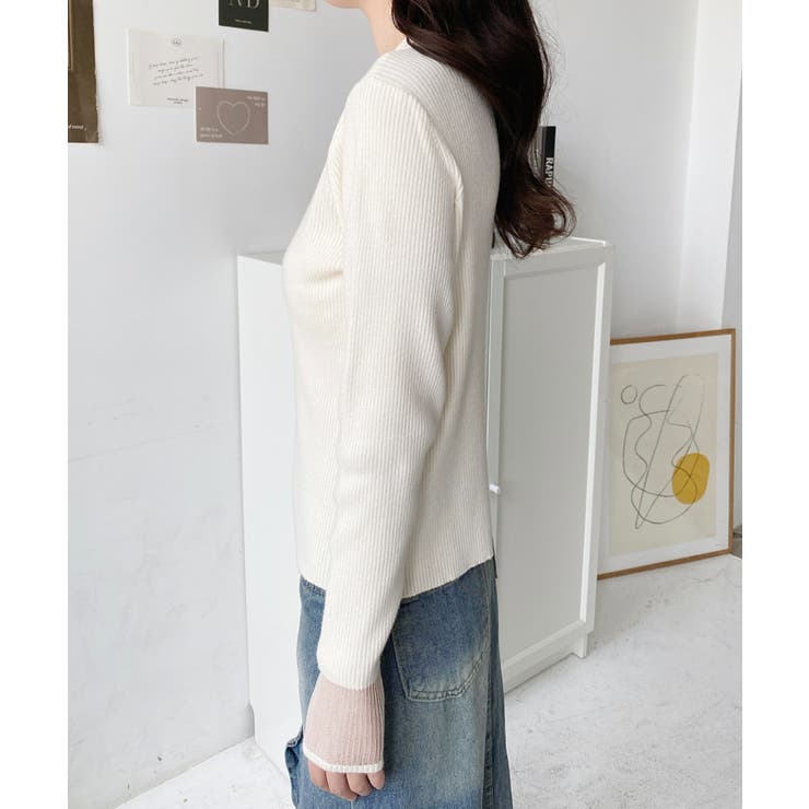 クルーネック袖シアーリブニットプルオーバー12G | moment+ | 詳細画像23 