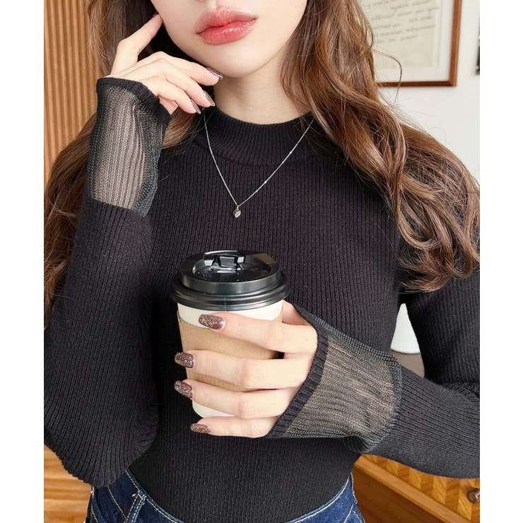 クルーネック袖シアーリブニットプルオーバー12G | moment+ | 詳細画像25 