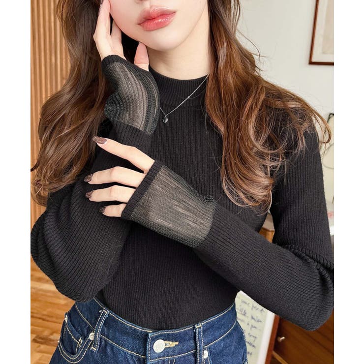 クルーネック袖シアーリブニットプルオーバー12G | moment+ | 詳細画像26 