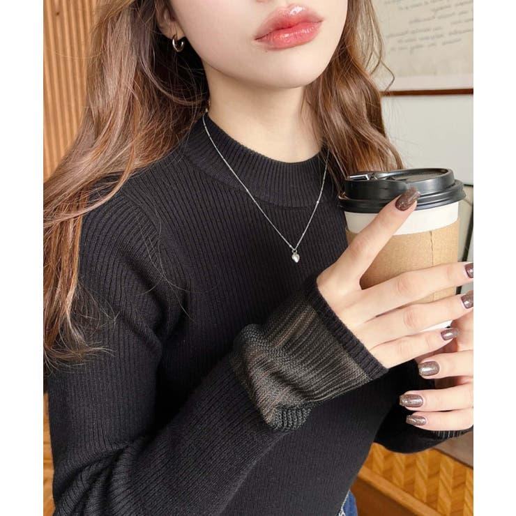 クルーネック袖シアーリブニットプルオーバー12G | moment+ | 詳細画像27 