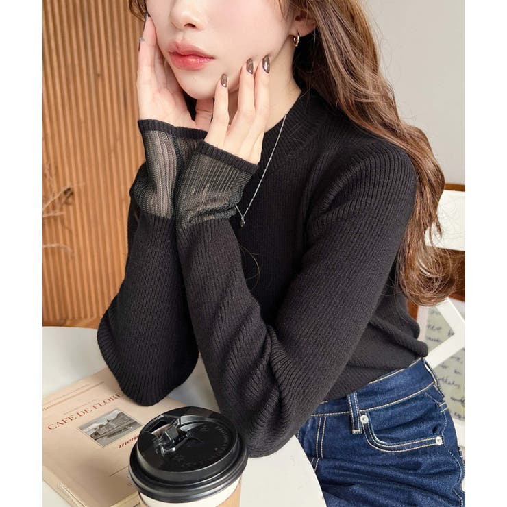 クルーネック袖シアーリブニットプルオーバー12G | moment+ | 詳細画像28 