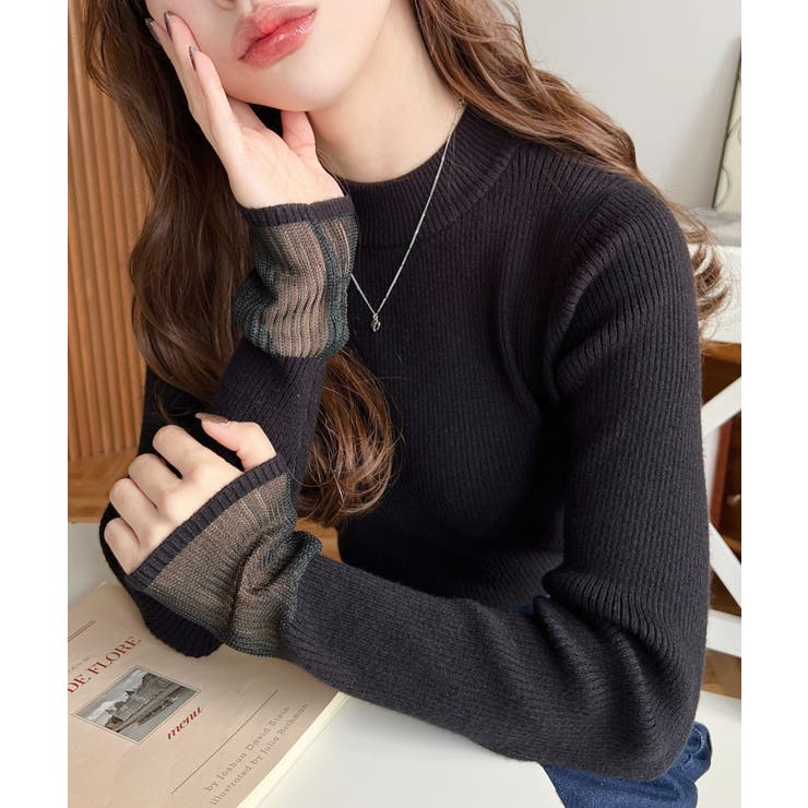 クルーネック袖シアーリブニットプルオーバー12G | moment+ | 詳細画像29 