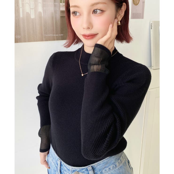 クルーネック袖シアーリブニットプルオーバー12G | moment+ | 詳細画像31 