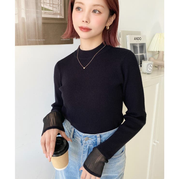 クルーネック袖シアーリブニットプルオーバー12G | moment+ | 詳細画像32 