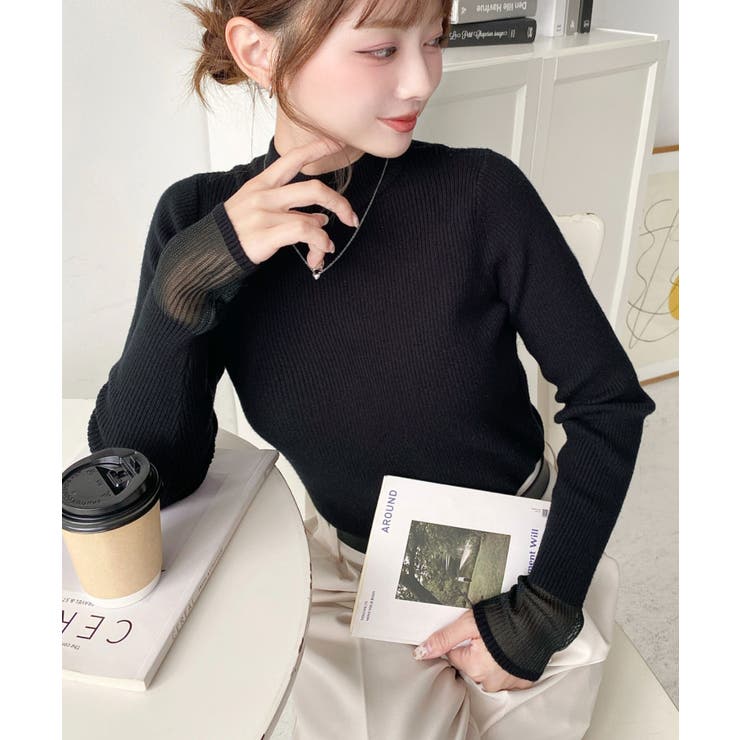 クルーネック袖シアーリブニットプルオーバー12G | moment+ | 詳細画像33 