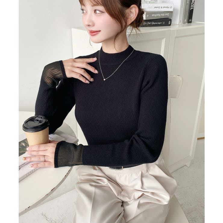 クルーネック袖シアーリブニットプルオーバー12G | moment+ | 詳細画像34 