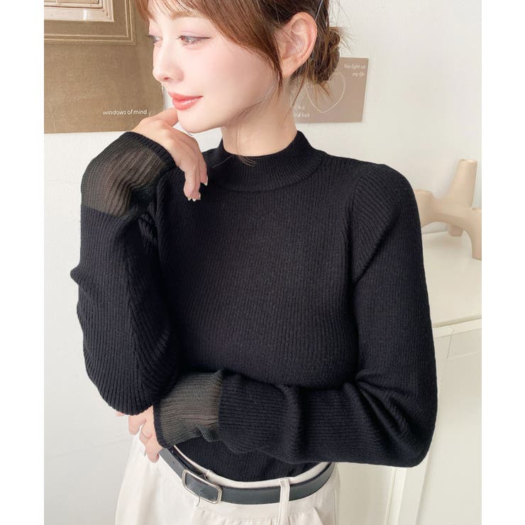 クルーネック袖シアーリブニットプルオーバー12G | moment+ | 詳細画像35 