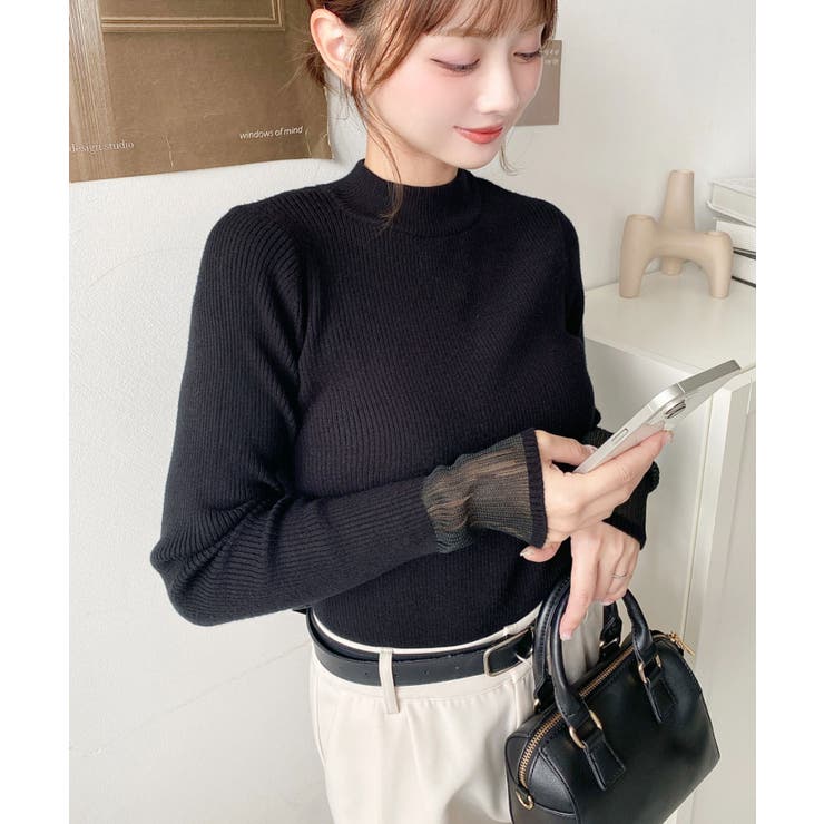 クルーネック袖シアーリブニットプルオーバー12G | moment+ | 詳細画像36 