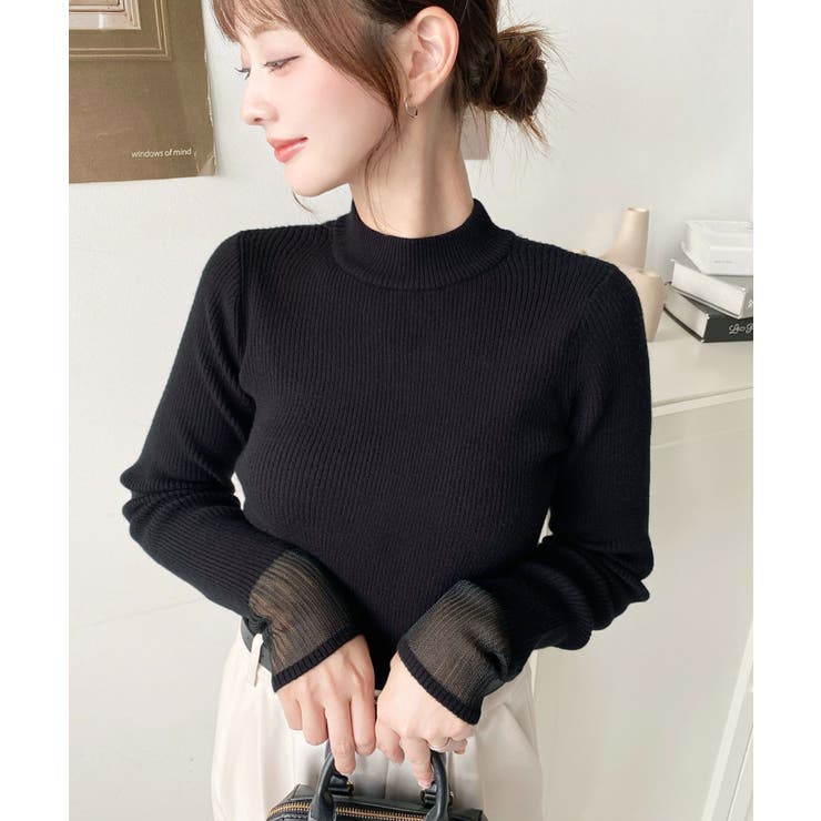 クルーネック袖シアーリブニットプルオーバー12G | moment+ | 詳細画像37 