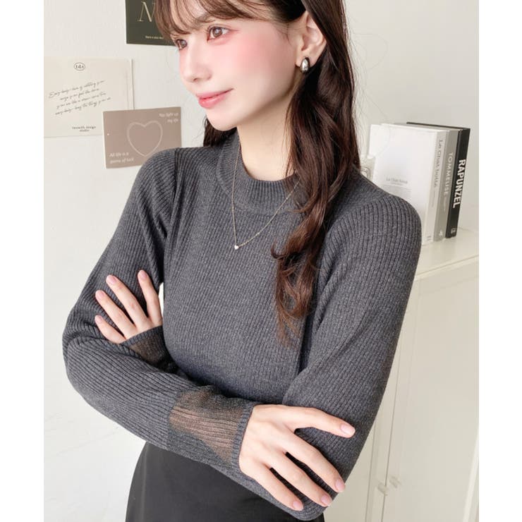 クルーネック袖シアーリブニットプルオーバー12G | moment+ | 詳細画像38 