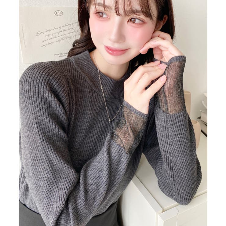 クルーネック袖シアーリブニットプルオーバー12G | moment+ | 詳細画像39 