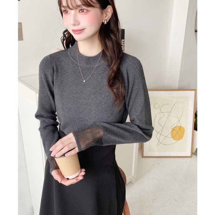 クルーネック袖シアーリブニットプルオーバー12G | moment+ | 詳細画像40 