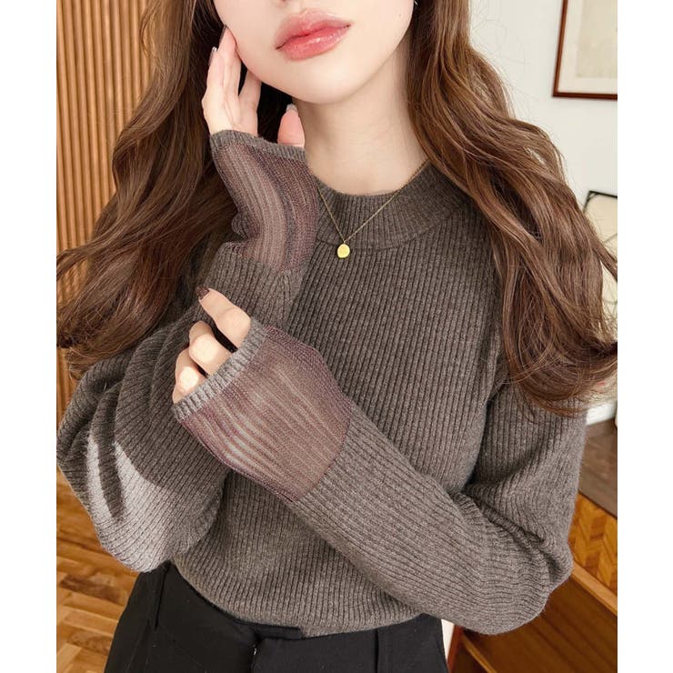 クルーネック袖シアーリブニットプルオーバー12G | moment+ | 詳細画像42 