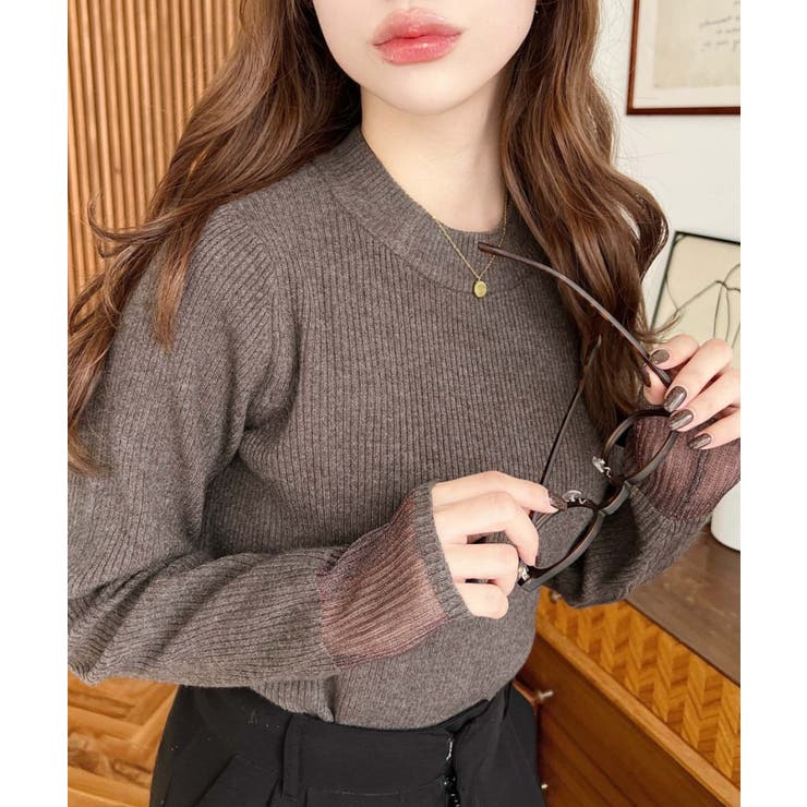 クルーネック袖シアーリブニットプルオーバー12G | moment+ | 詳細画像43 