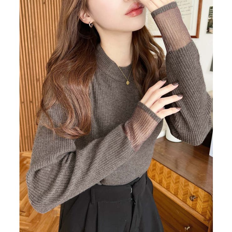 クルーネック袖シアーリブニットプルオーバー12G | moment+ | 詳細画像44 