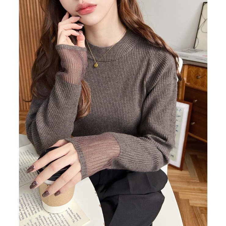 クルーネック袖シアーリブニットプルオーバー12G | moment+ | 詳細画像45 