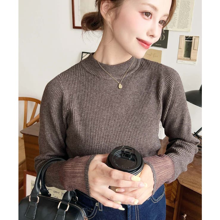 クルーネック袖シアーリブニットプルオーバー12G | moment+ | 詳細画像46 