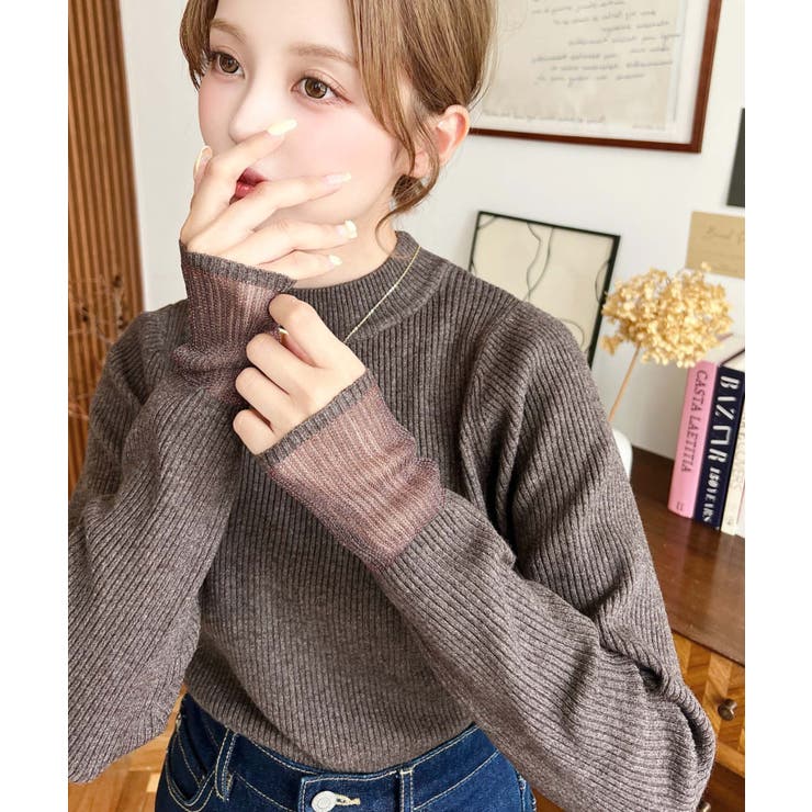 クルーネック袖シアーリブニットプルオーバー12G | moment+ | 詳細画像47 