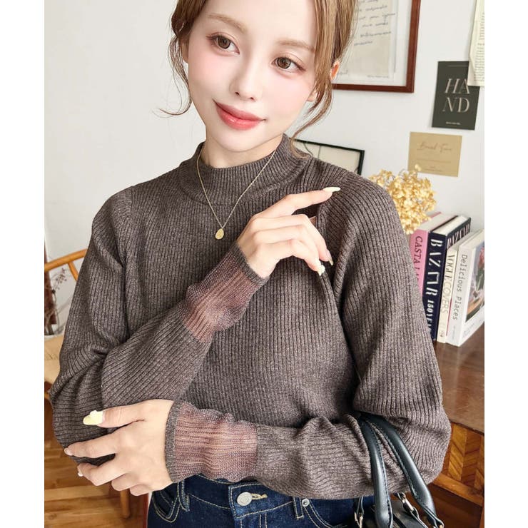 クルーネック袖シアーリブニットプルオーバー12G | moment+ | 詳細画像49 