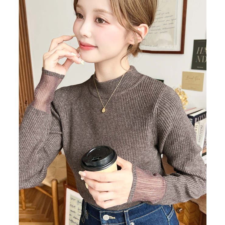 クルーネック袖シアーリブニットプルオーバー12G | moment+ | 詳細画像50 