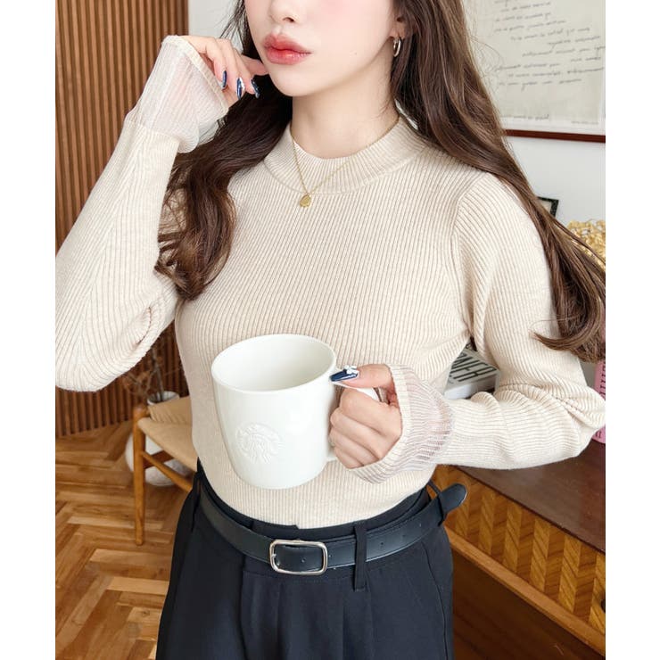 クルーネック袖シアーリブニットプルオーバー12G | moment+ | 詳細画像52 