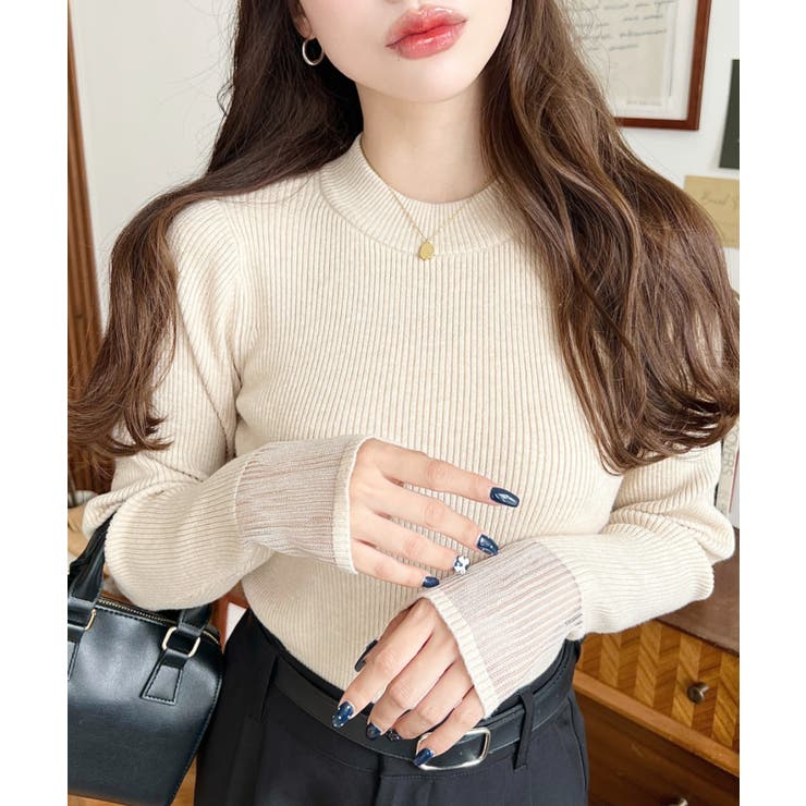 クルーネック袖シアーリブニットプルオーバー12G | moment+ | 詳細画像53 